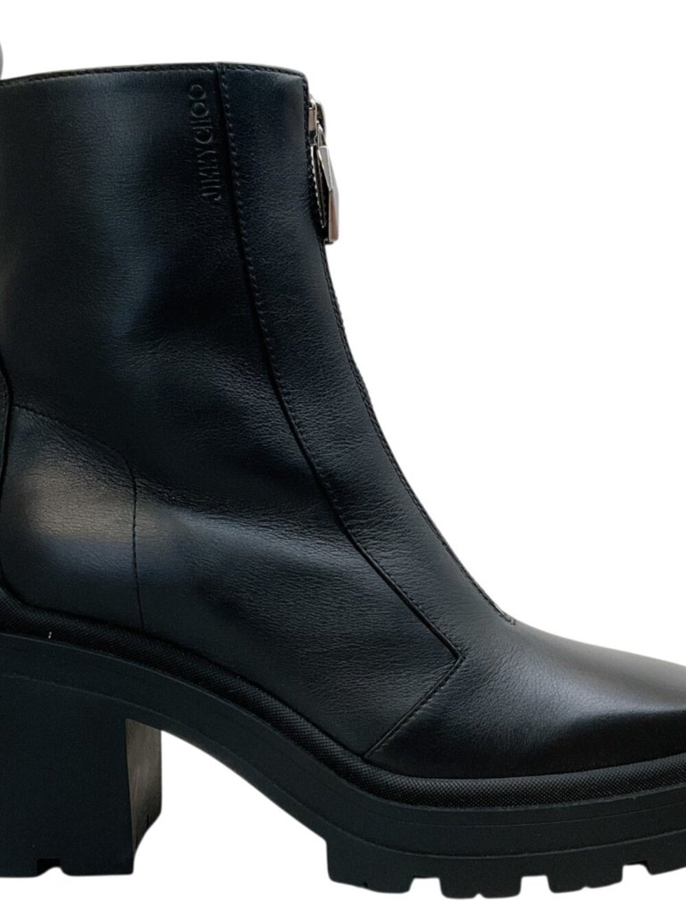Jimmy Choo Black Smooth Leather Eugenie 80 Zip Front Booties - Picture 2 of 8